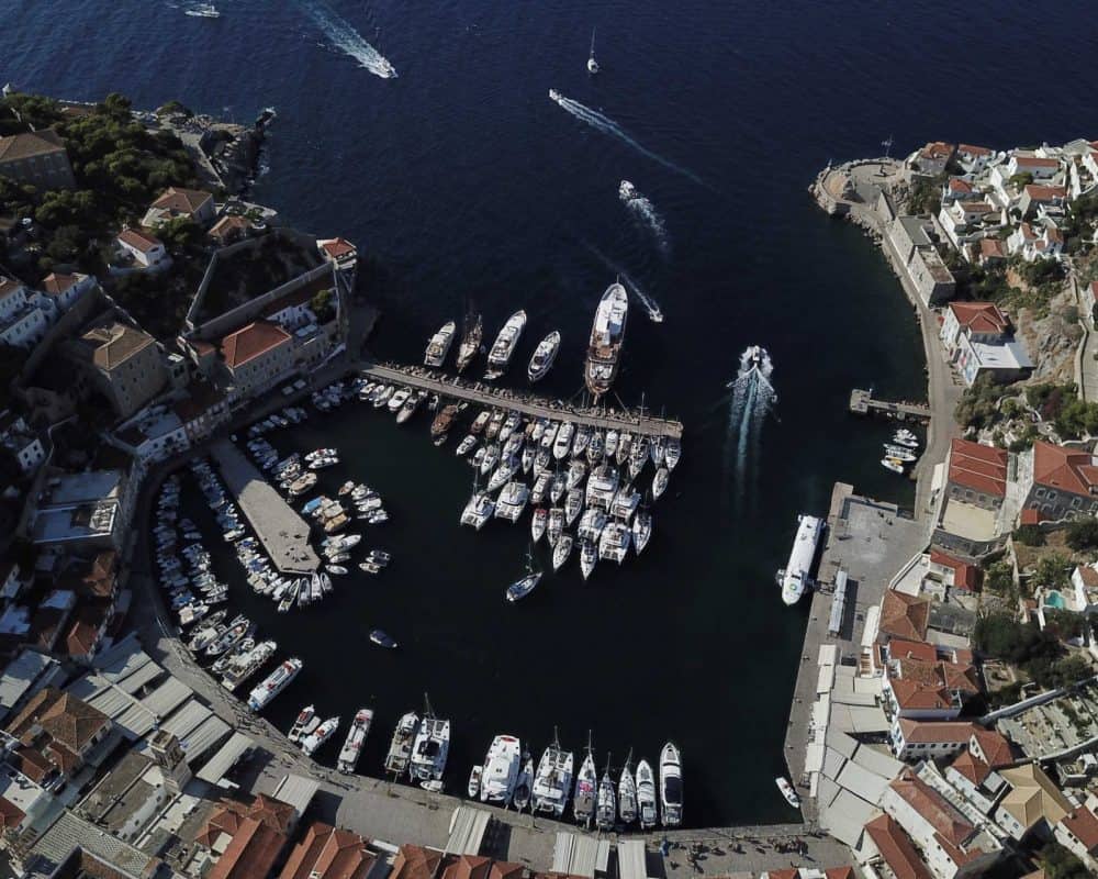 Hydra marina aerial - Saronic Islands by Sail United
